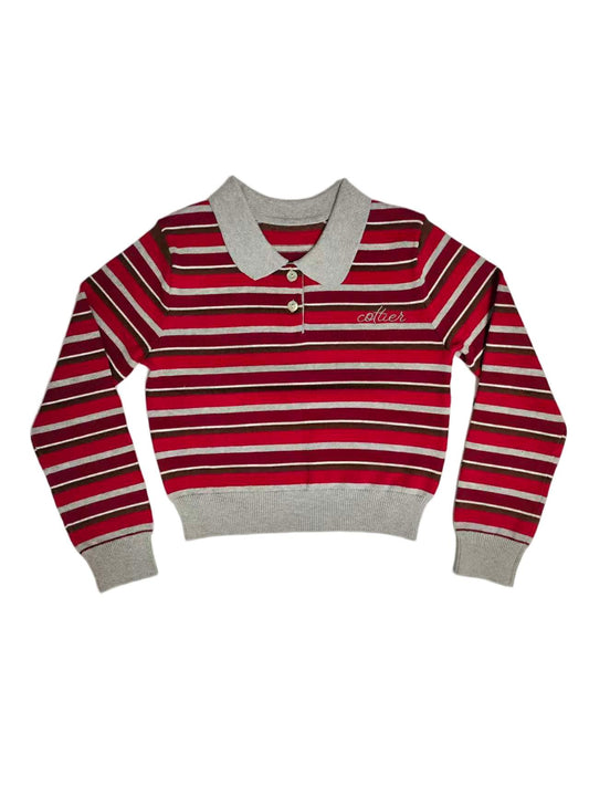 COTTIER RUBY/GREY TRIM STRIPED KNIT POLO SHIRT