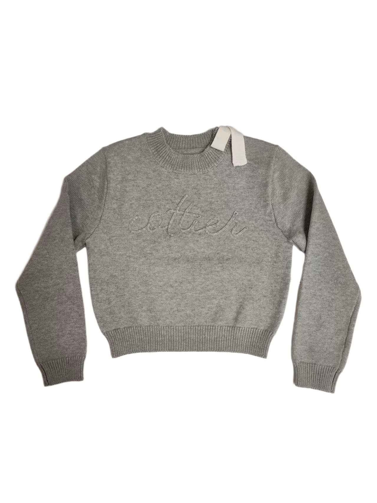 COTTIER HEATHER GREY BOW DETAIL KNIT SWEATER