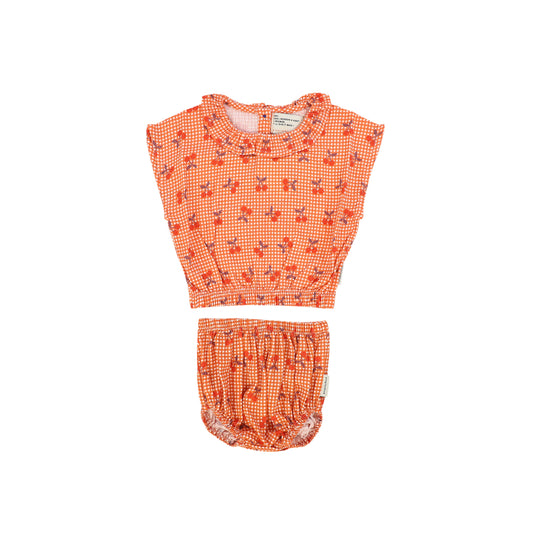 PIUPIUCHICK ORANGE CHECKED CHERRY BLOOMER SET