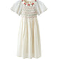 PERNILLE BEIGE/RED SMOCKED FLUTTER SLEEVE DRESS