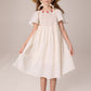 PERNILLE BEIGE/RED SMOCKED FLUTTER SLEEVE DRESS