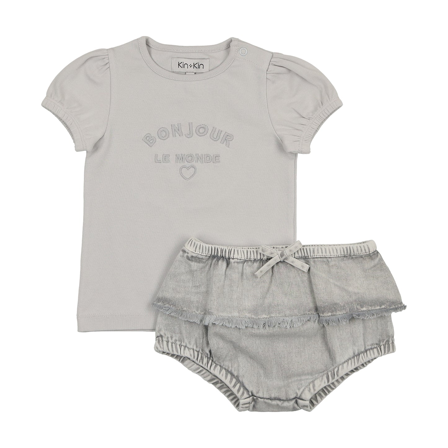 KIN & KIN GREY DENIM RUFFLE BLOOMER SET