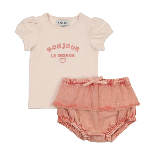 KIN & KIN PINK DENIM RUFFLE BLOOMER SET