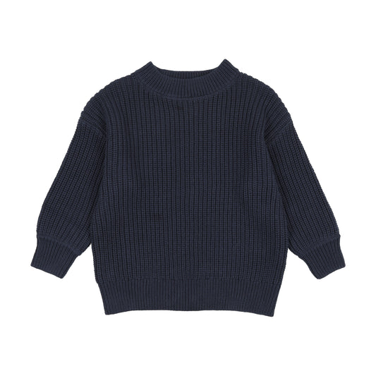 KIN & KIN NAVY DESIGN RIBBED KNIT SWEATER
