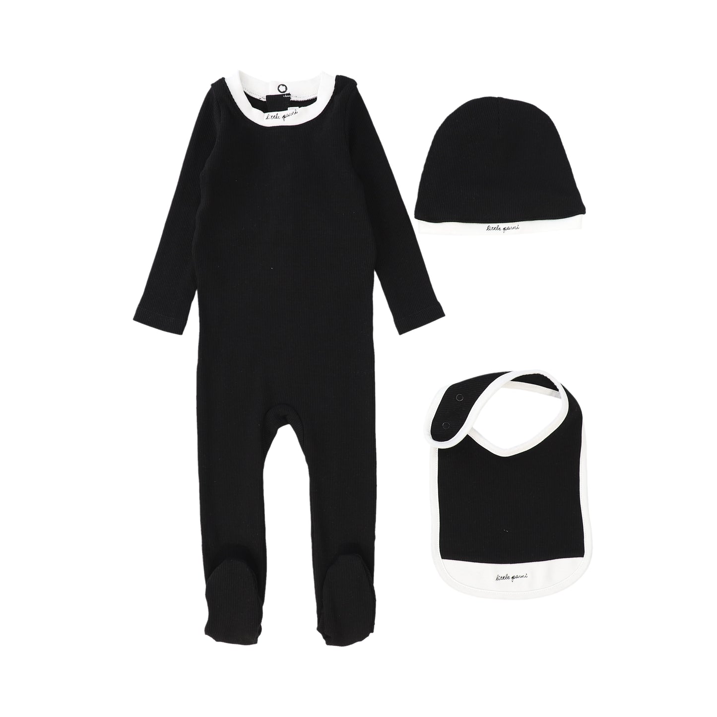 LITTLE PARNI BLACK SCRIPT FOOTIE SET