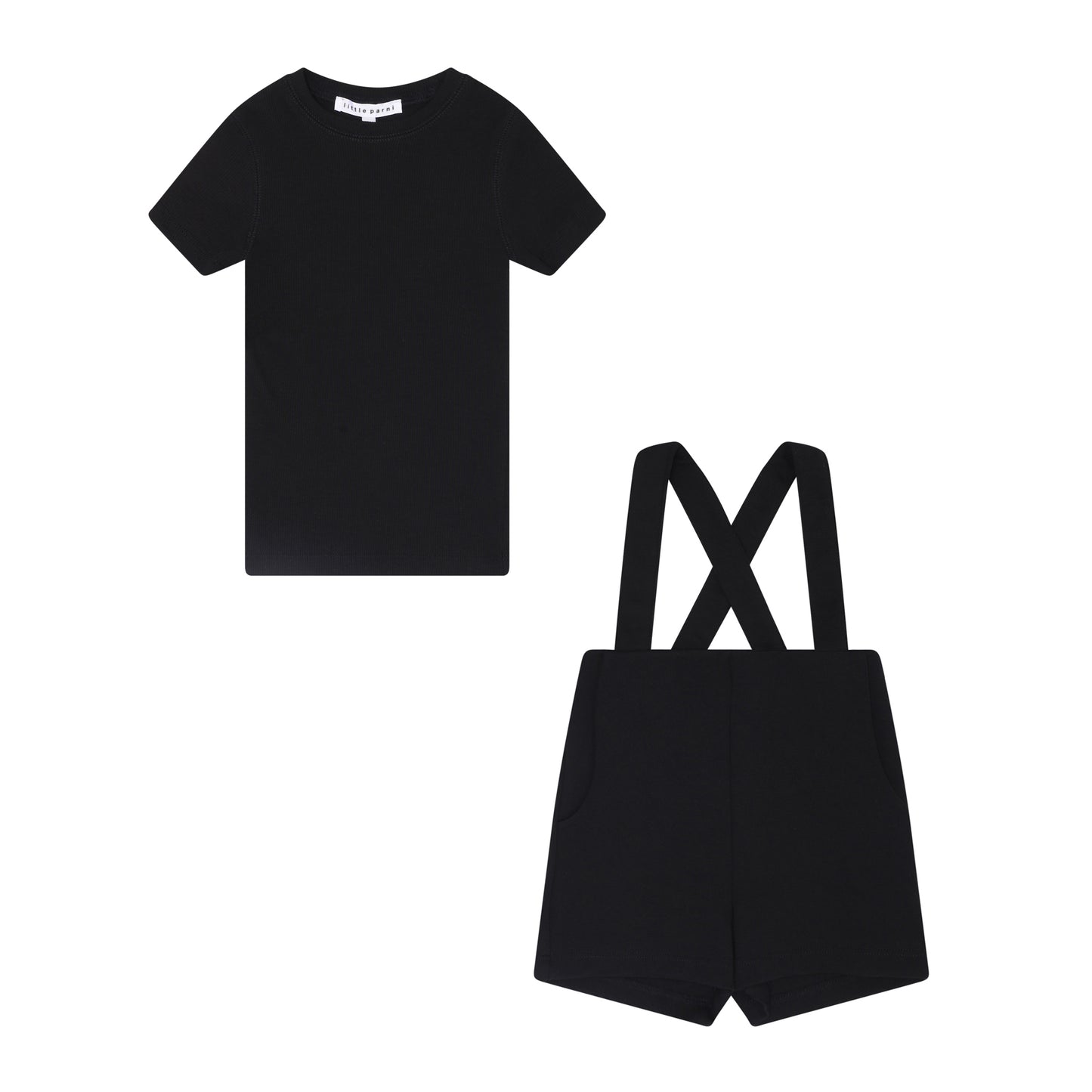 LITTLE PARNI BLACK SUSPENDER SHORT SET [FINAL SALE]