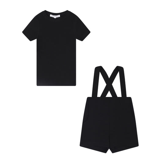 LITTLE PARNI BLACK SUSPENDER SHORT SET