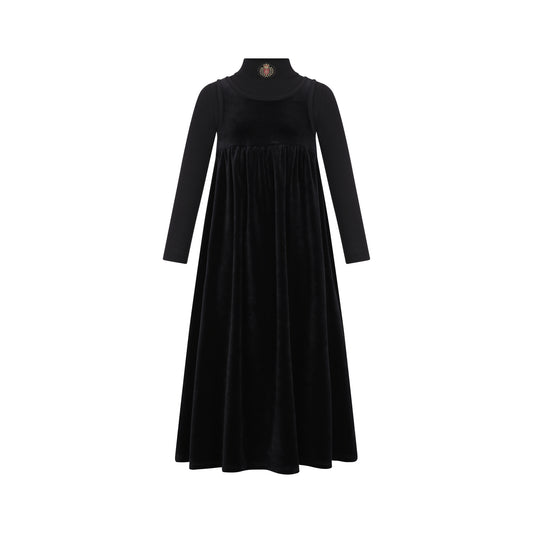 LITTLE PARNI BLACK VELOUR MAXI DRESS [FINAL SALE]