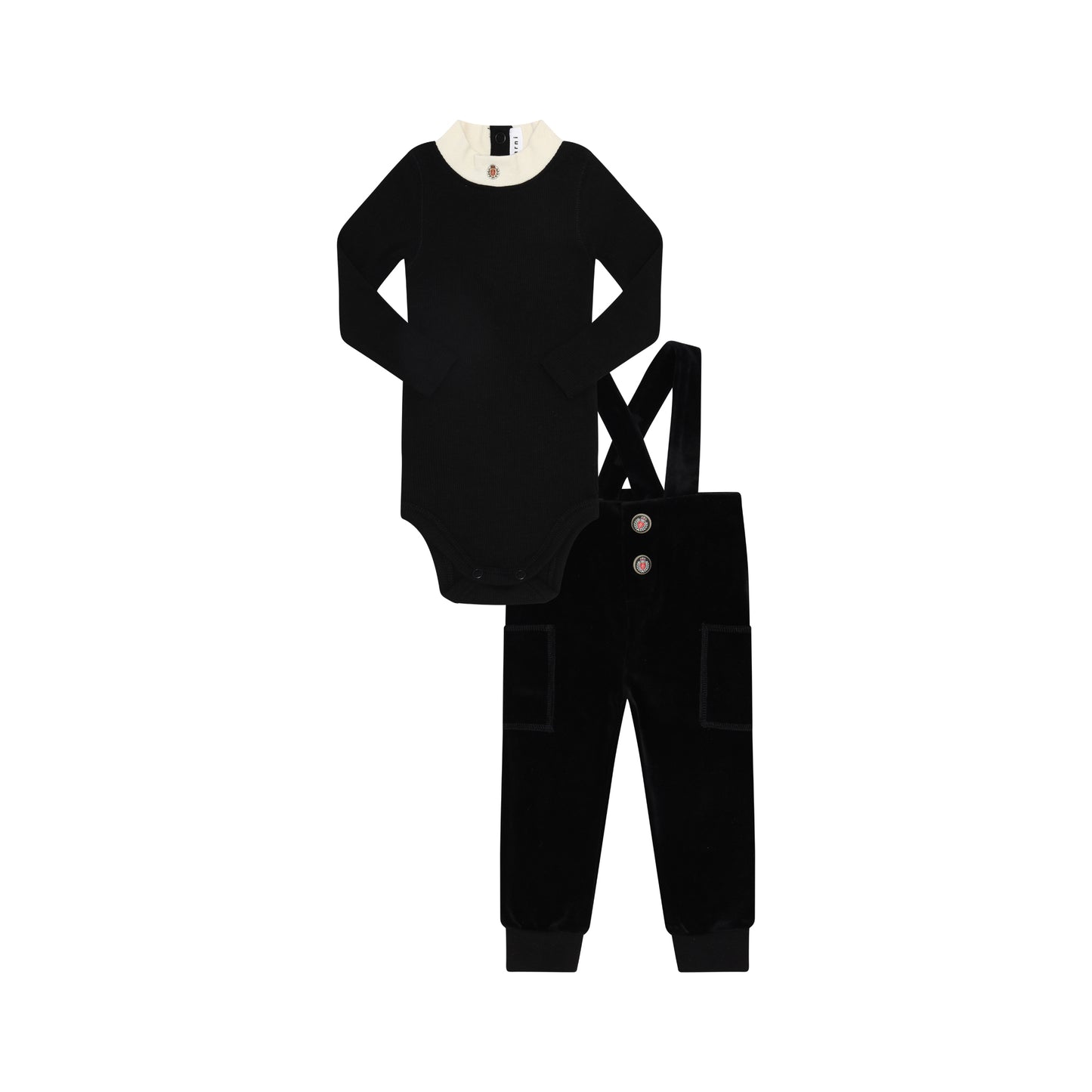 LITTLE PARNI BLACK VELOUR SUSPENDER PANT SET [FINAL SALE]