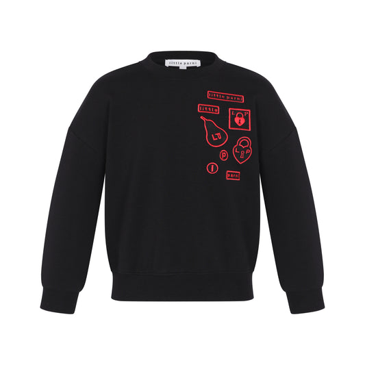 LITTLE PARNI BLACK MULTI PATCH SWEATSHIRT