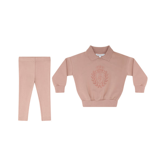 LITTLE PARNI PINK LOGO FLOCKING SWEATSHIRT SET