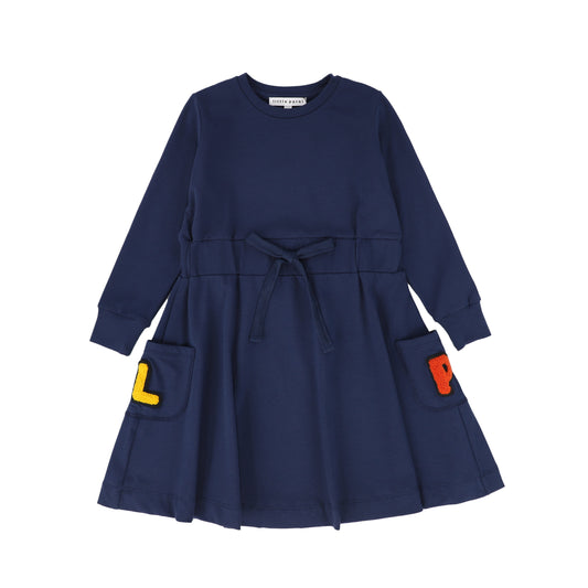 LITTLE PARNI NAVY LOGO POCKET DRESS