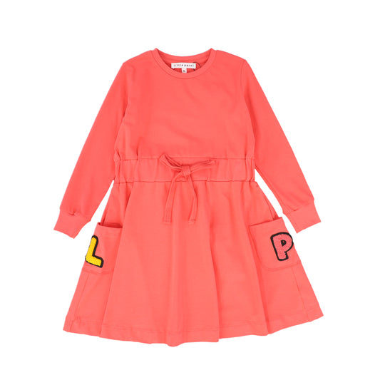 LITTLE PARNI PINK LOGO POCKET DRESS