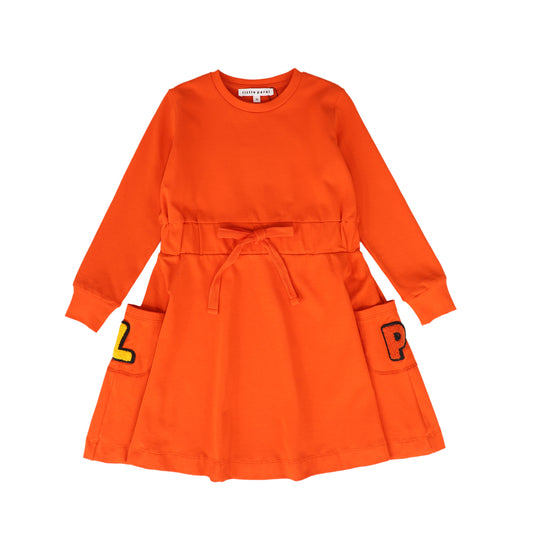 LITTLE PARNI ORANGE LOGO POCKET DRESS