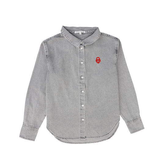 LITTLE PARNI GREY DENIM COLLAR BLOUSE