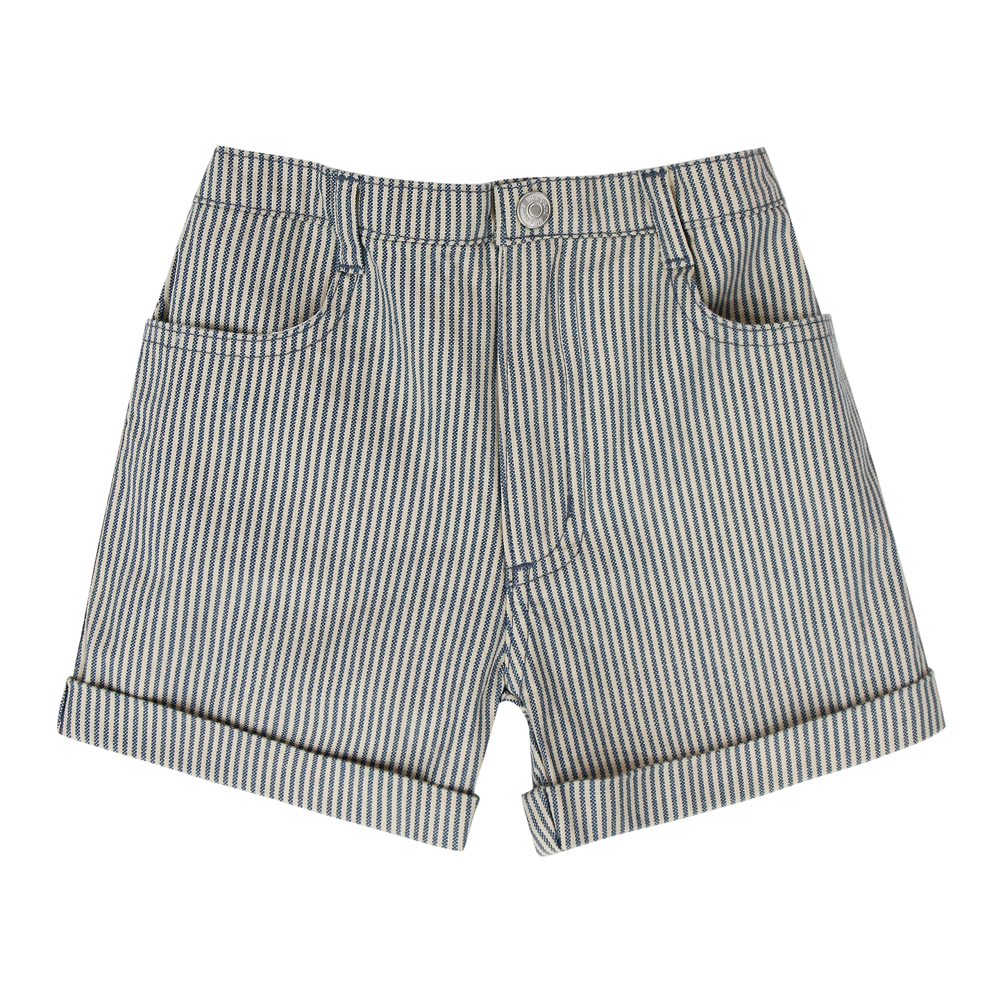 LITTLE PARNI BLUE STRIPED DENIM POCKET SHORTS