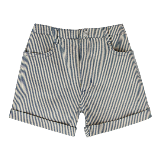 LITTLE PARNI BLUE STRIPED DENIM POCKET SHORTS