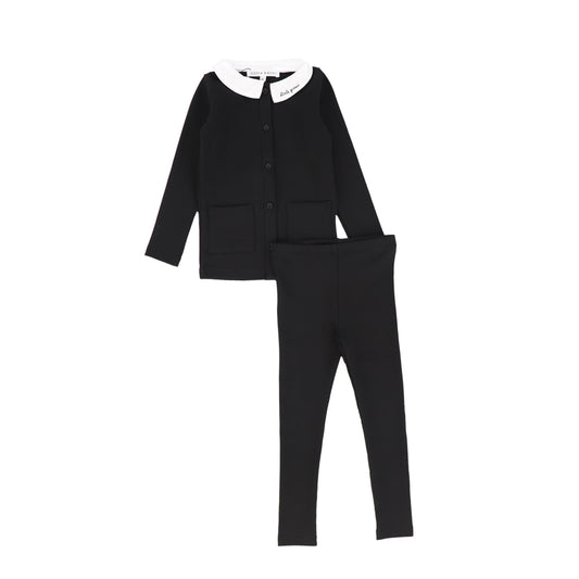 LITTLE PARNI BLACK COLLAR CARDIGAN SET