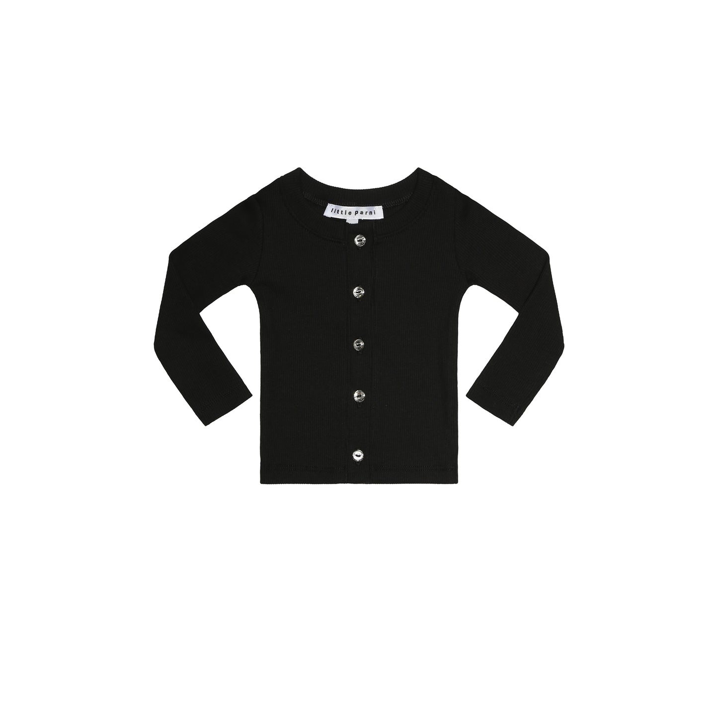 LITTLE PARNI BLACK RIBBED RHINESTONE CARDIGAN