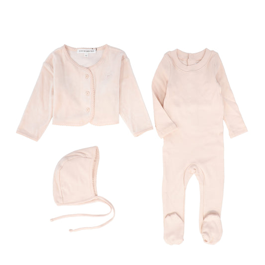 LITTLE PARNI PINK KNIT CARDIGAN/FOOTIE SET