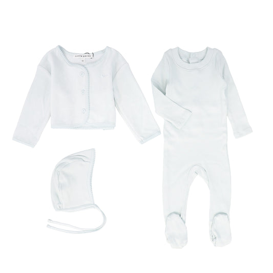 LITTLE PARNI BLUE KNIT CARDIGAN/FOOTIE SET
