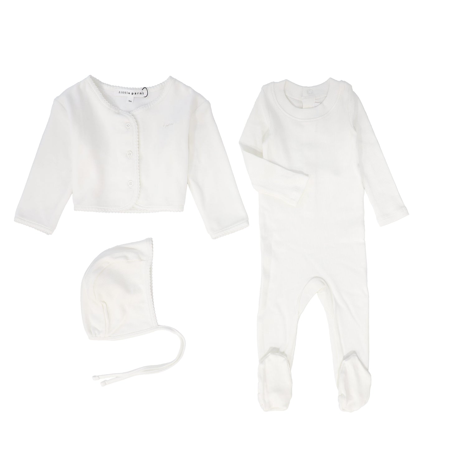 LITTLE PARNI IVORY KNIT CARDIGAN/FOOTIE SET