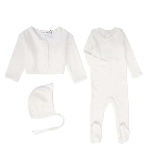 LITTLE PARNI IVORY KNIT CARDIGAN/FOOTIE SET