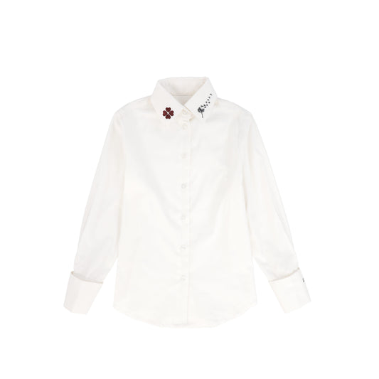 LITTLE PARNI WHITE LOGO COLLAR BLOUSE