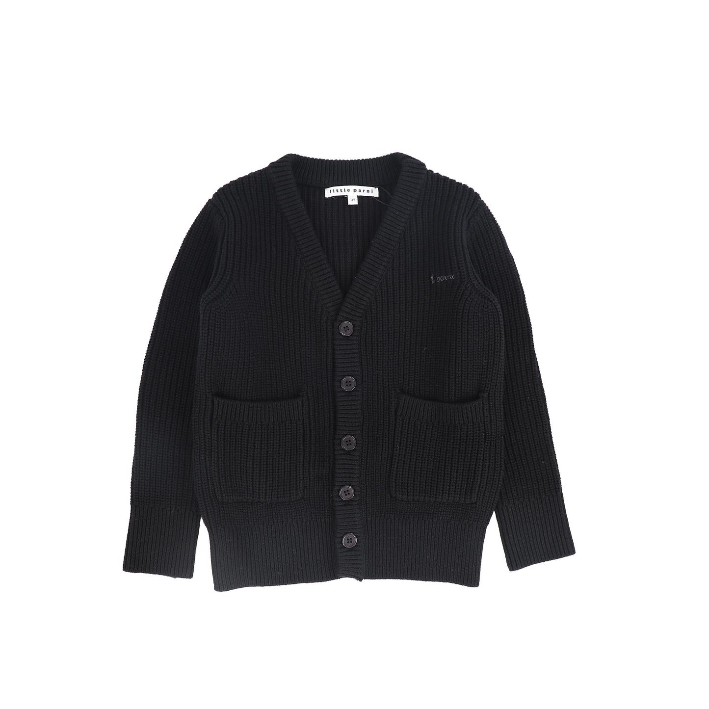 LITTLE PARNI BLACK BUTTON CARDIGAN