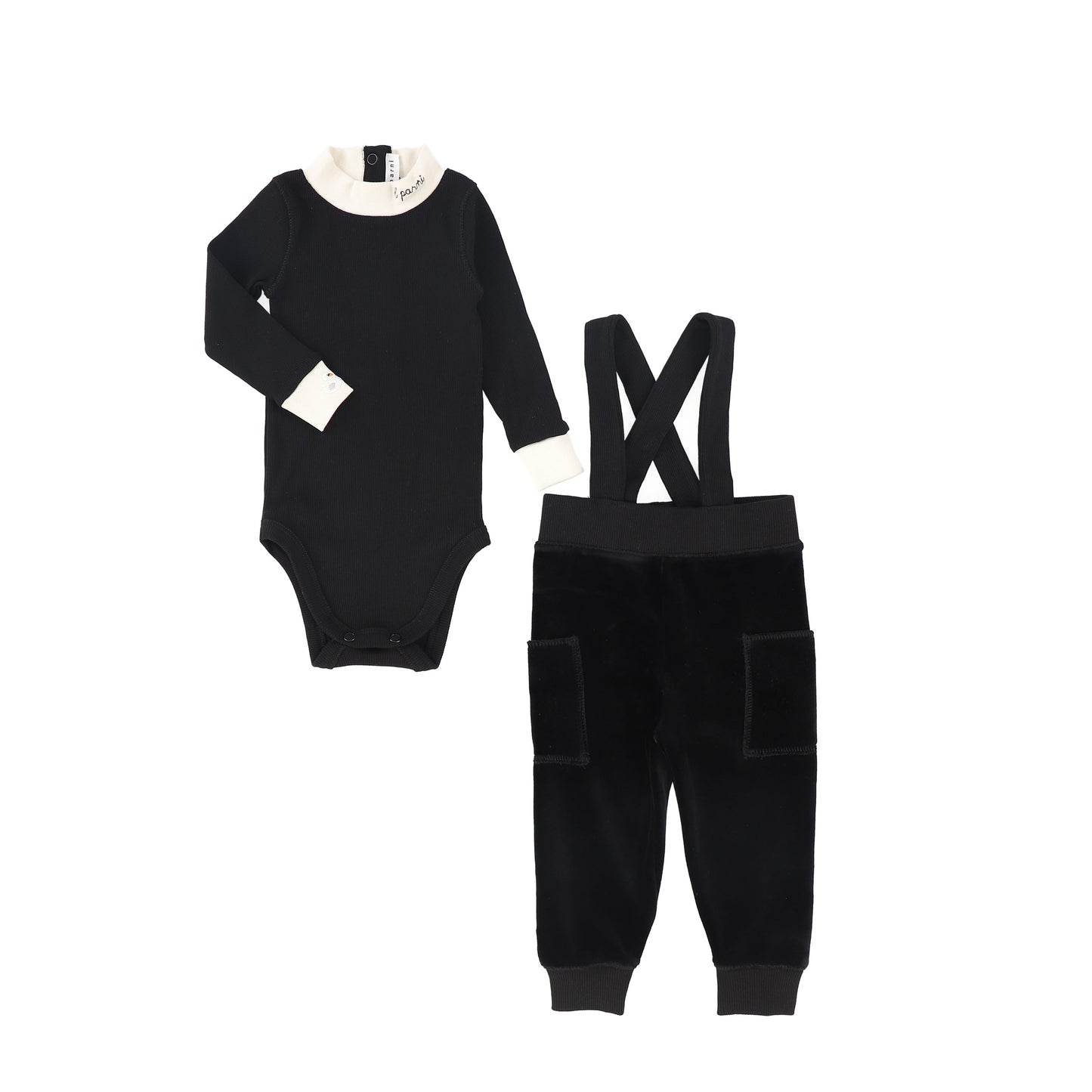 LITTLE PARNI BLACK VELOUR OVERALL SET