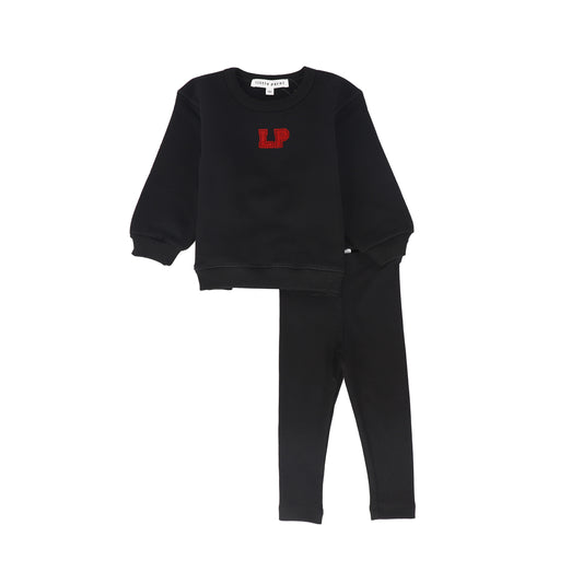 LITTLE PARNI BLACK LOGO SWEATSHIRT SET