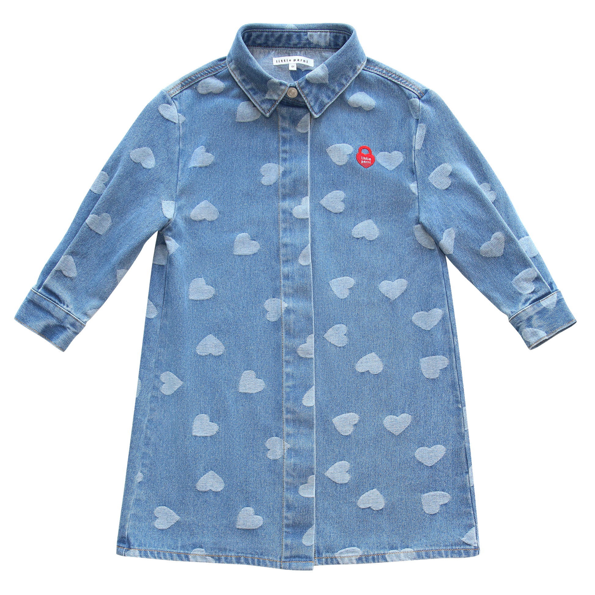 LITTLE PARNI DENIM HEART PRINT COLLAR DRESS Luibelle LITTLE PARNI DENIM HEART PRINT COLLAR DRESS Luibelle
