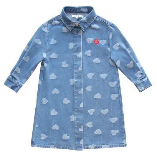 LITTLE PARNI DENIM HEART PRINT COLLAR DRESS