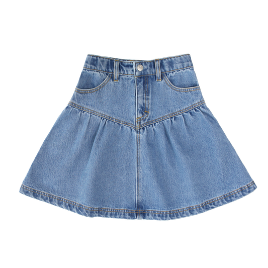 LITTLE PARNI BLUE DENIM DROP WAIST SKIRT