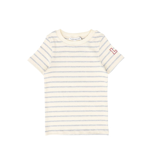 LITTLE PARNI GREY WIDE STRIPE SS T-SHIRT