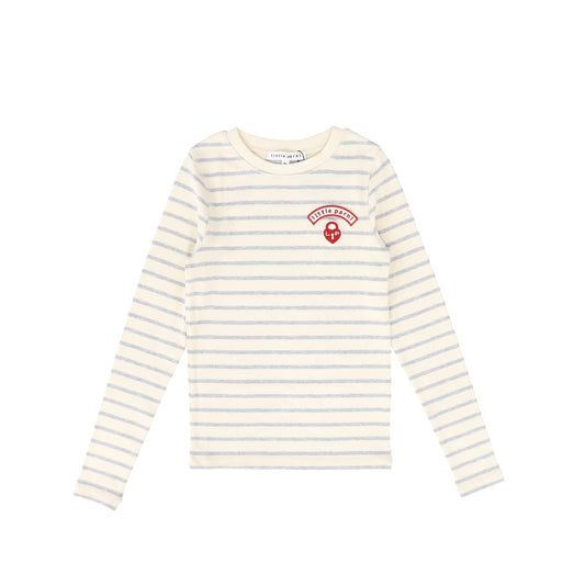 LITTLE PARNI GREY WIDE STRIPE T-SHIRT