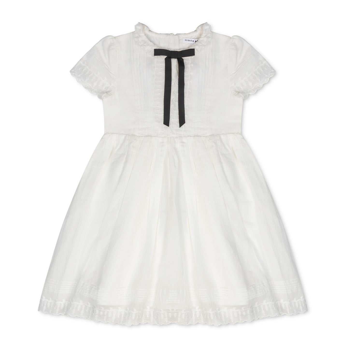 LITTLE PARNI WHITE BOW TRIM DRESS