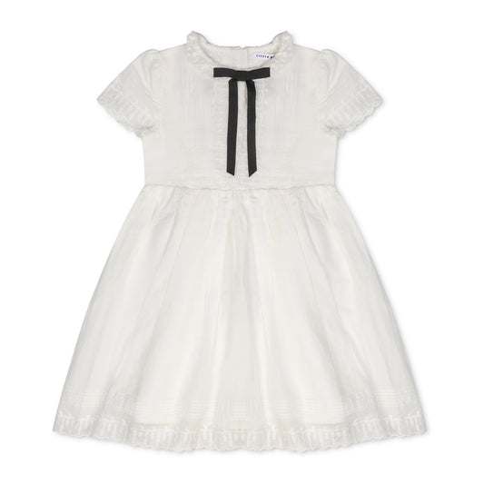 LITTLE PARNI WHITE BOW TRIM DRESS