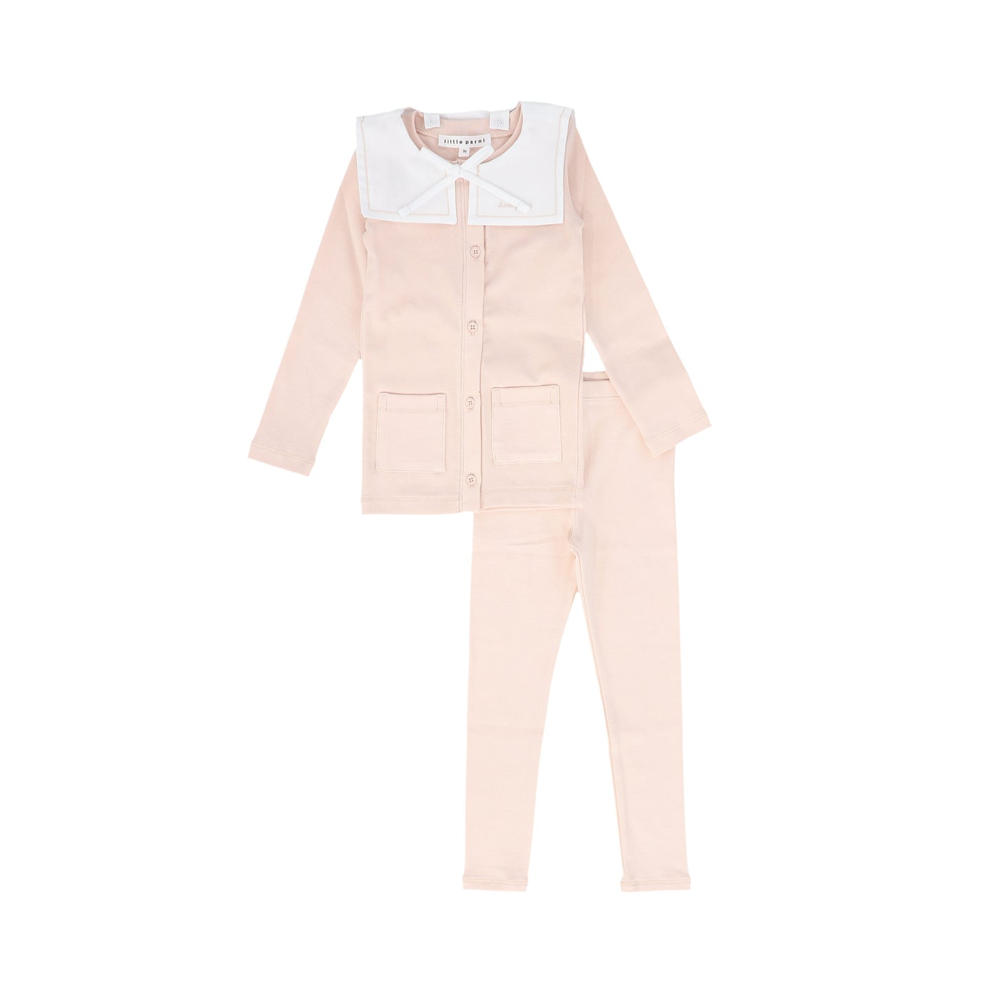 LITTLE PARNI PINK/WHITE BIB COLLAR CARDIGAN SET