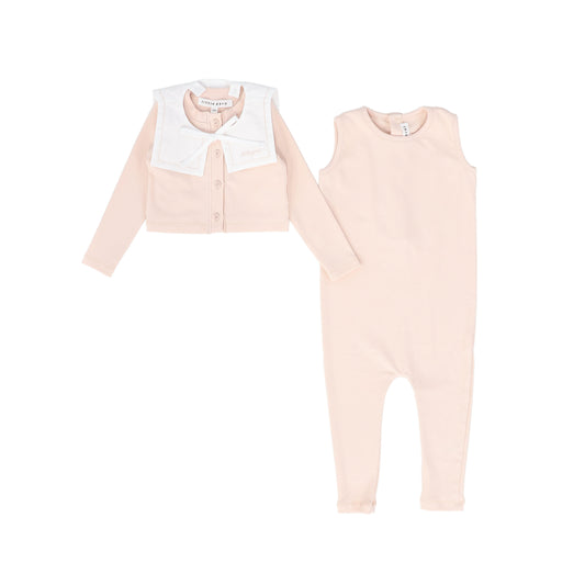 LITTLE PARNI PINK/WHITE BIB COLLAR ROMPER SET