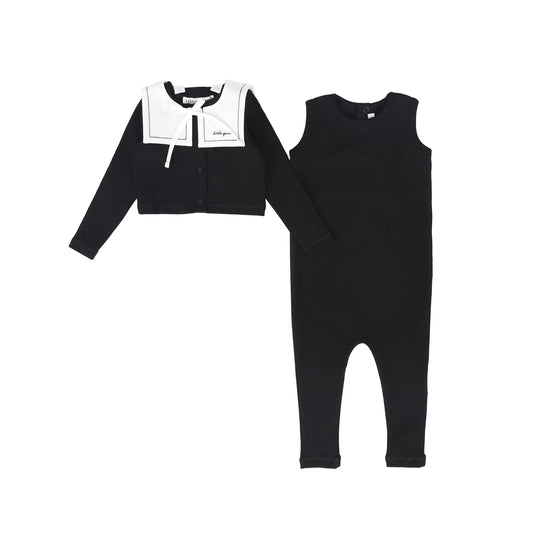 LITTLE PARNI BLACK/WHITE BIB COLLAR ROMPER SET