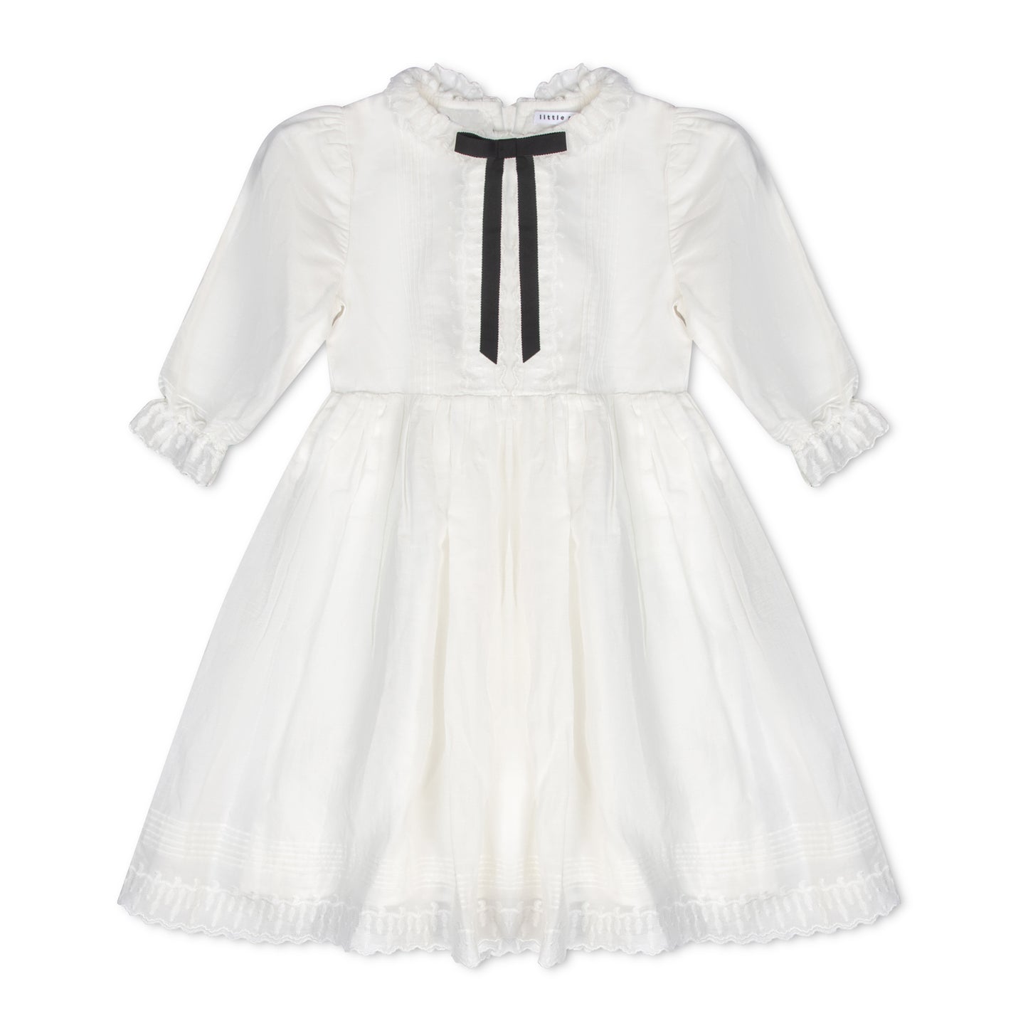 LITTLE PARNI WHITE BOW TRIM DRESS