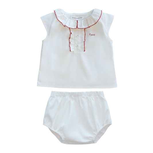LITTLE PARNI WHITE SCALLOP STITCH BLOOMER SET