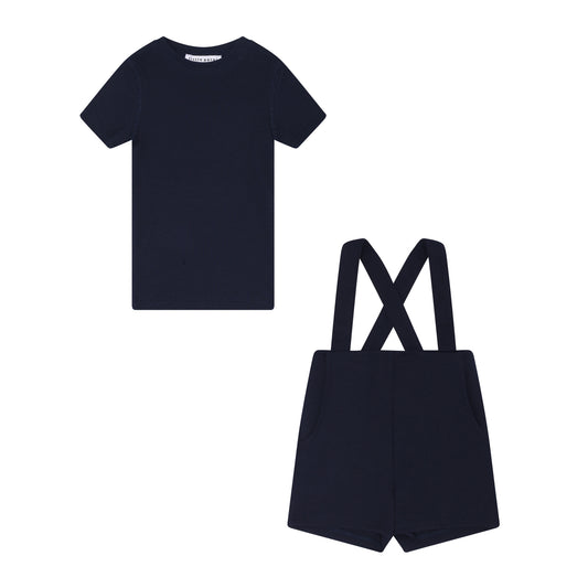 LITTLE PARNI NAVY SUSPENDER SHORT SET