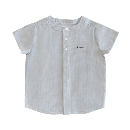 LITTLE PARNI BLACK STRIPED MANDERIN COLLAR SHIRT