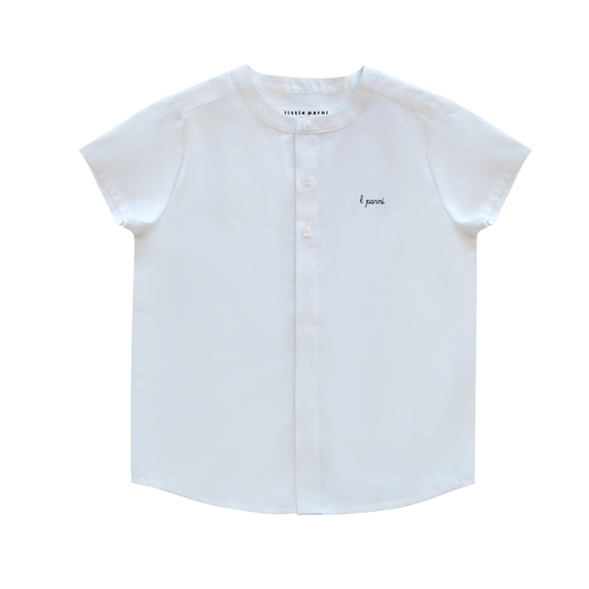 LITTLE PARNI WHITE/NAVY STICHED SS SHIRT
