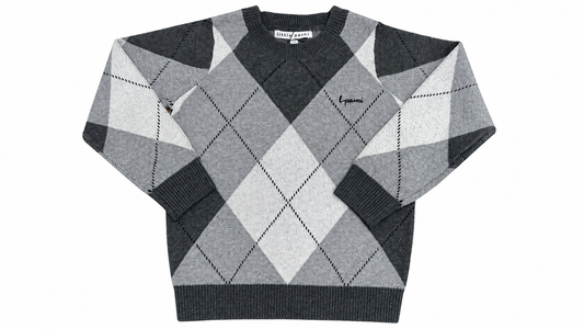 LITTLE PARNI GREY ARGYLE SWEATER