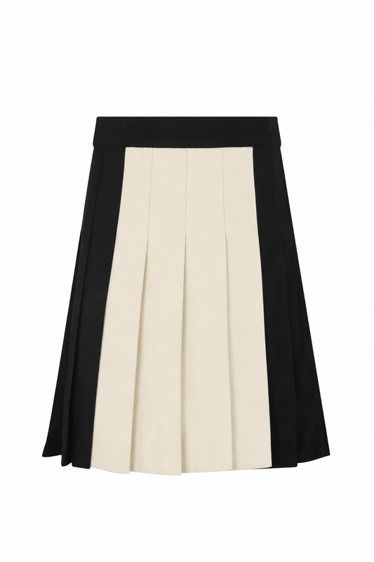 LITTLE PARNI BLACK/CREAM TWO TONE PLEATED SKIRT