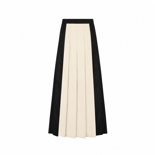 LITTLE PARNI BLACK/CREAM TWO TONE PLEATED MAXI SKIRT