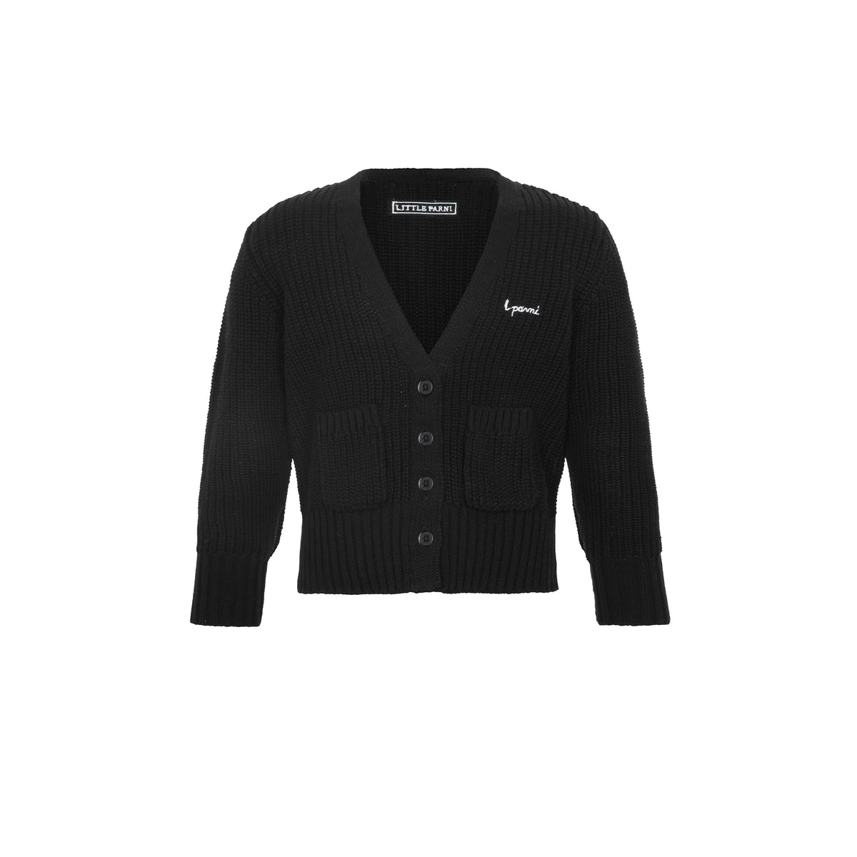 LITTLE PARNI BLACK BUTTON CARDIGAN